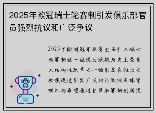2025年欧冠瑞士轮赛制引发俱乐部官员强烈抗议和广泛争议